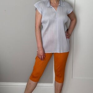 Orange plisse please straight Pants